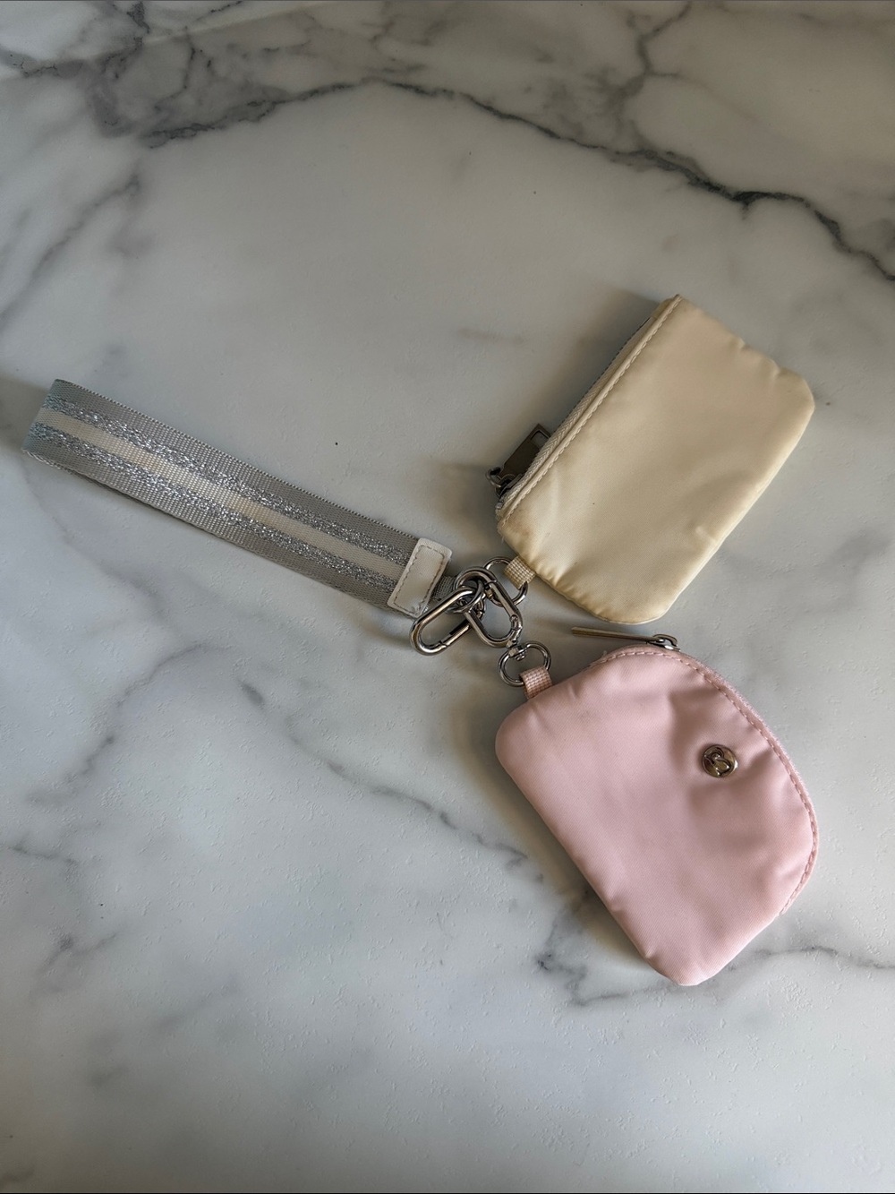 Pink & Cream Double Pouch Keychain Wristlet